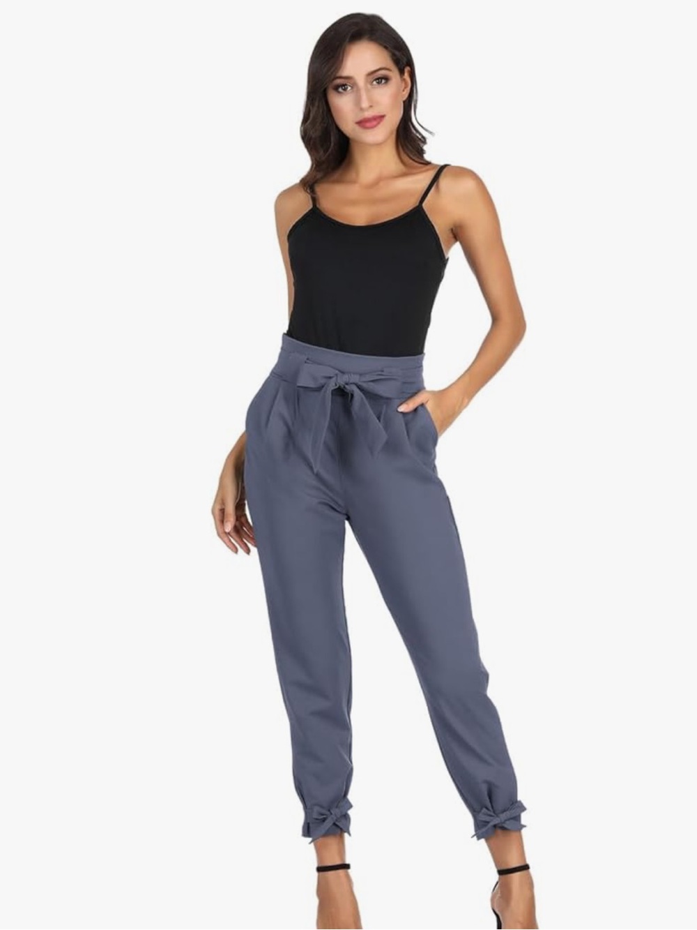 Grace Karin Blue High Waist Pencil Pants w/Pockets Bowknot Cropped Paper Bag 2XL